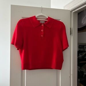 J. Crew Red Cashmere Cropped Polo, size L